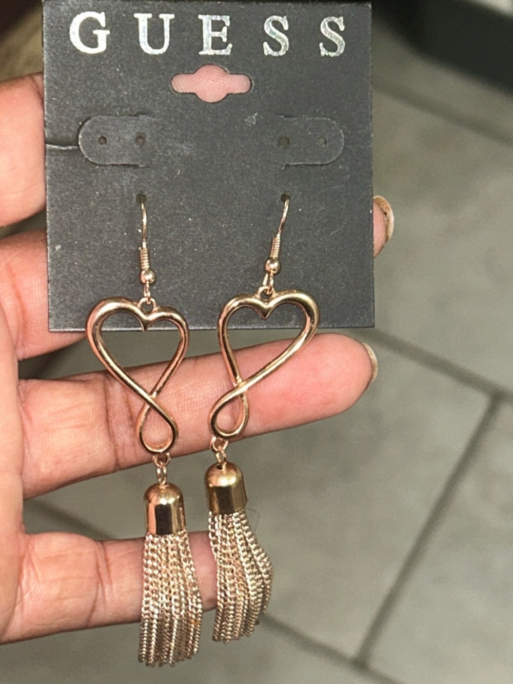Beautiful & Purchased On Cruise! “GUESS”Rose Gold Heart & Tassel Dangle Earrings